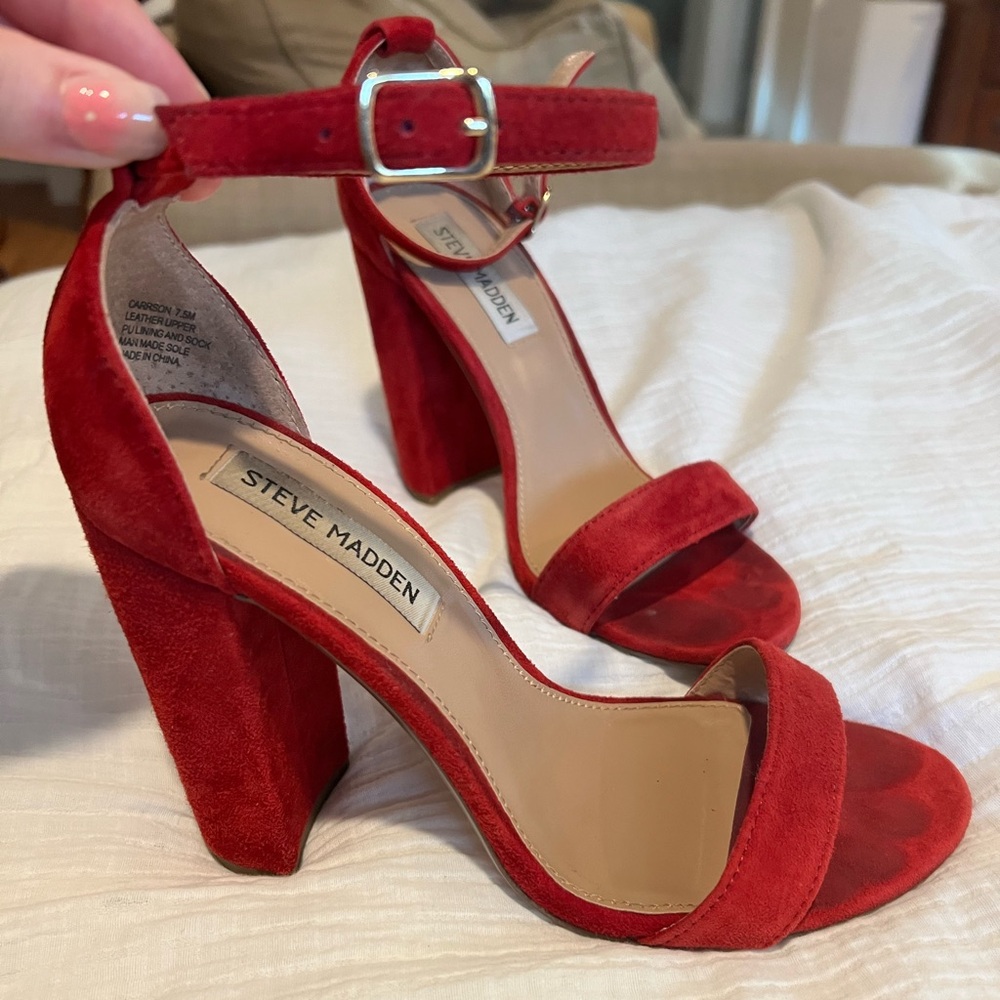 Steve Madden Red Suede Block Heels- Size 7.5
